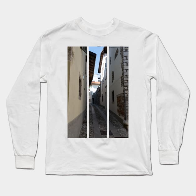 North Italy Life in the center of the lombard medieval city. Walking through narrow streets and walls. Sunny summer day. (vertical) Long Sleeve T-Shirt by fabbroni-art